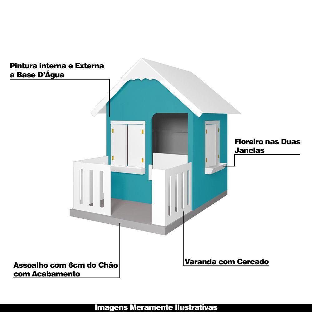 Casinha De Brinquedo Com Cercado E Cobertura Mdf Azul Turquesa/branco - Criança Feliz - 7