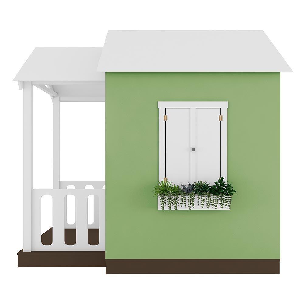 Casinha De Brinquedo Artesanal Com Varanda Mdf Branco/verde L12 - Criança Feliz - 3