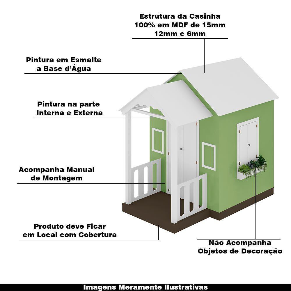 Casinha De Brinquedo Artesanal Com Varanda Mdf Branco/verde L12 - Criança Feliz - 6