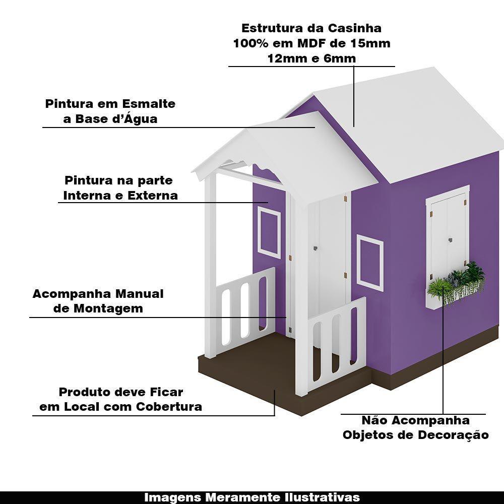 Casinha De Brinquedo Artesanal Com Varanda Mdf Branco/lilás L12 - Criança Feliz - 6