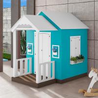 Casinha De Brinquedo Artesanal Com Varanda Mdf Branco/azul Turquesa L12 - Criança Feliz - 1