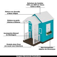Casinha De Brinquedo Artesanal Com Varanda Mdf Branco/azul Turquesa L12 - Criança Feliz - 6