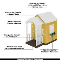 Casinha De Brinquedo Artesanal Com Varanda Mdf Branco/amarelo L12 - Criança Feliz - 6