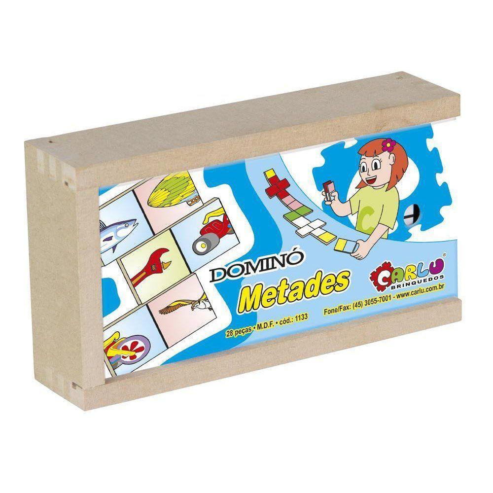 Dominó Metades - 28 Peças - Madeira - 1133 - Carlu - 1