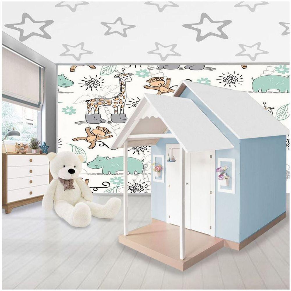 Casinha de Brinquedo com Telhado Branco e Azul Bebê - 3