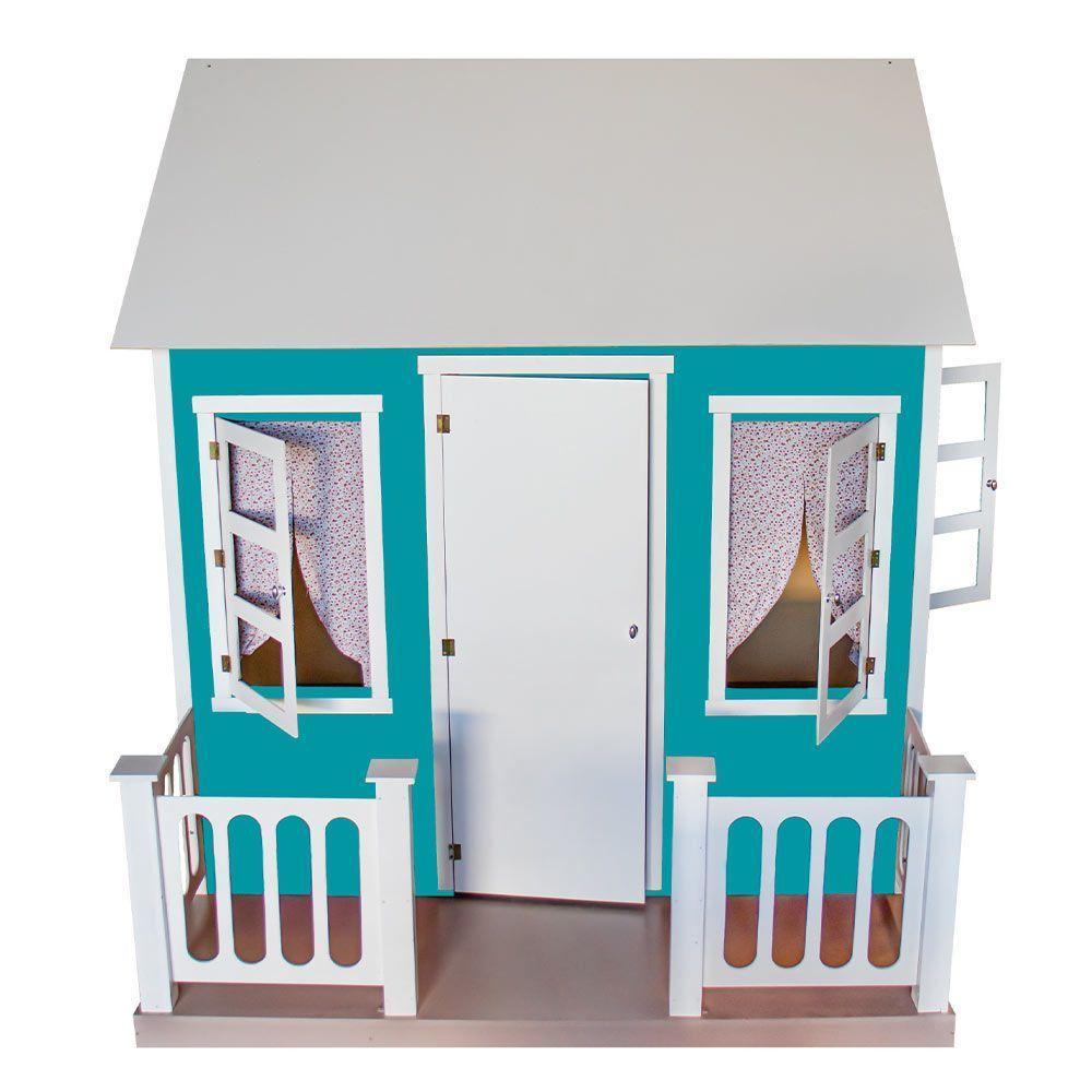 Casinha De Brinquedo Com Cercado E Cortinas Azul/branco - 1