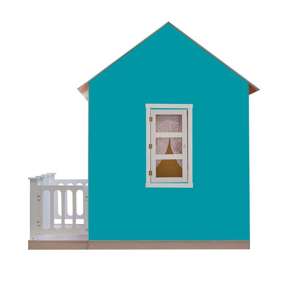 Casinha De Brinquedo Com Cercado E Cortinas Azul/branco - 2