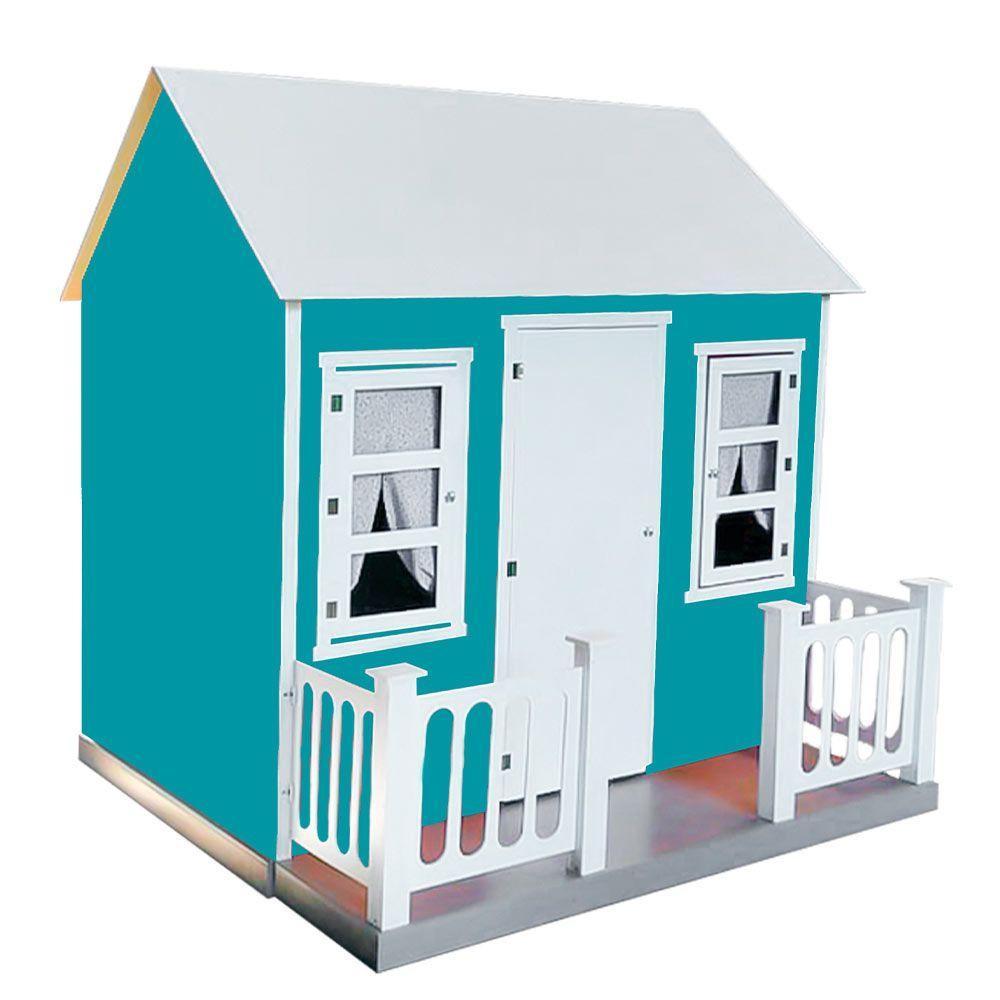 Casinha De Brinquedo Com Cercado E Cortinas Azul/branco - 4