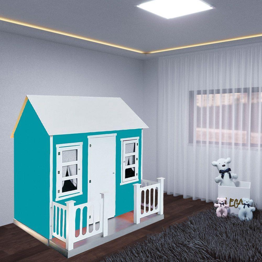 Casinha De Brinquedo Com Cercado E Cortinas Azul/branco - 5