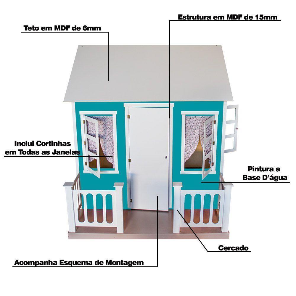 Casinha De Brinquedo Com Cercado E Cortinas Azul/branco - 7