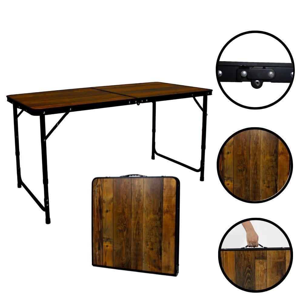 Mesa Dobrável De Aluminio Madeira 120 X 60 Cm - 2