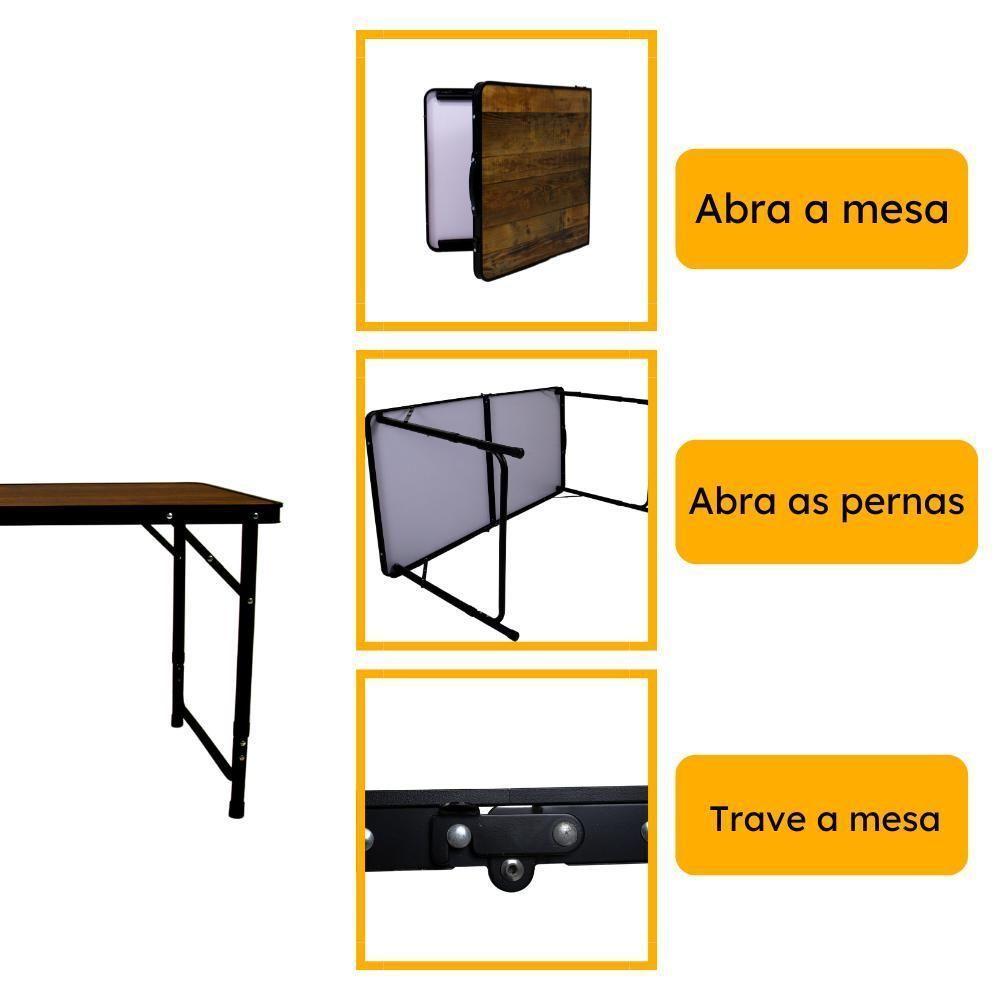 Mesa Dobrável De Aluminio Madeira 120 X 60 Cm - 8