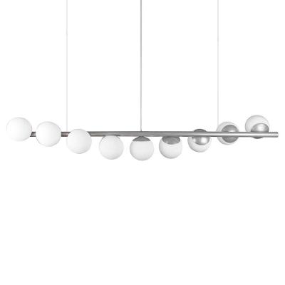 Lustre Pendente Figo Prata - 9 Globos Esfera De Vidro Branco