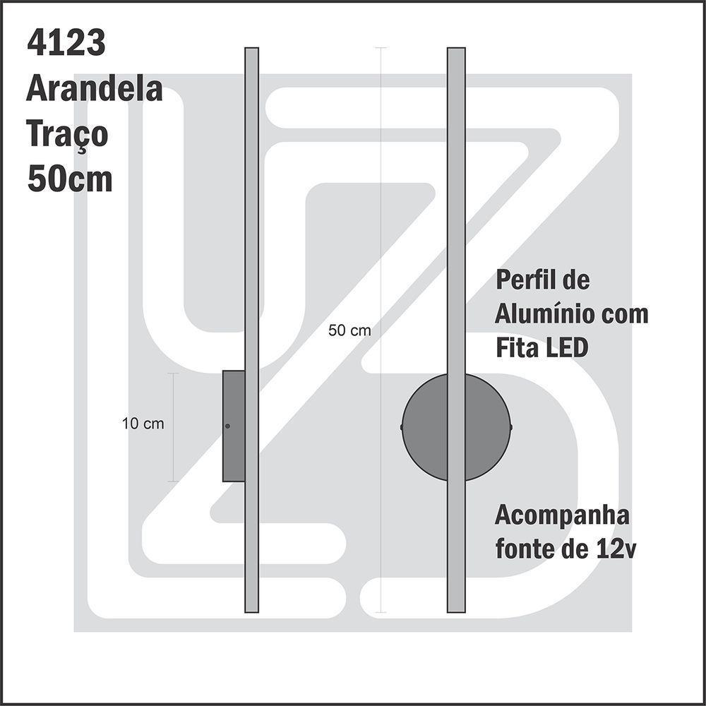 Arandela De Parede Linha Reta Traço 50cm Led 3000k - Preta - 4