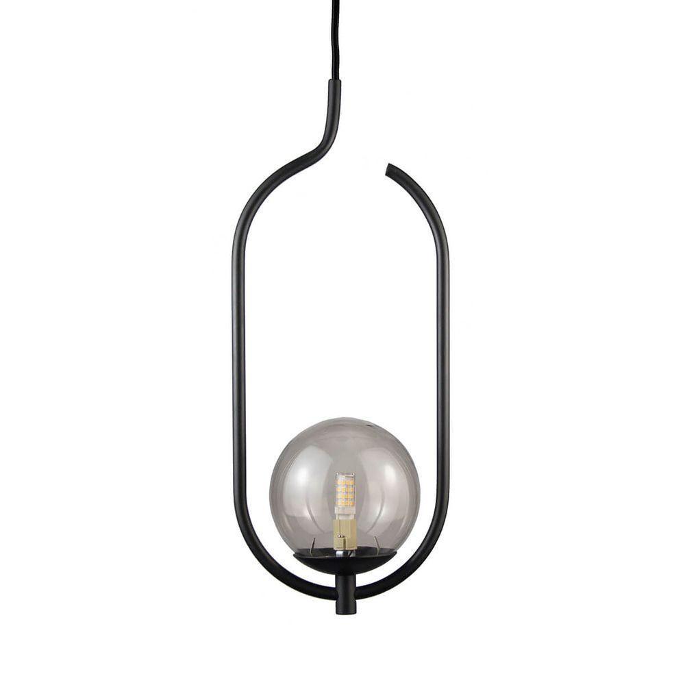 Lustre Pendente On Clip - Preto Com Globo De Vidro Fumê - 1