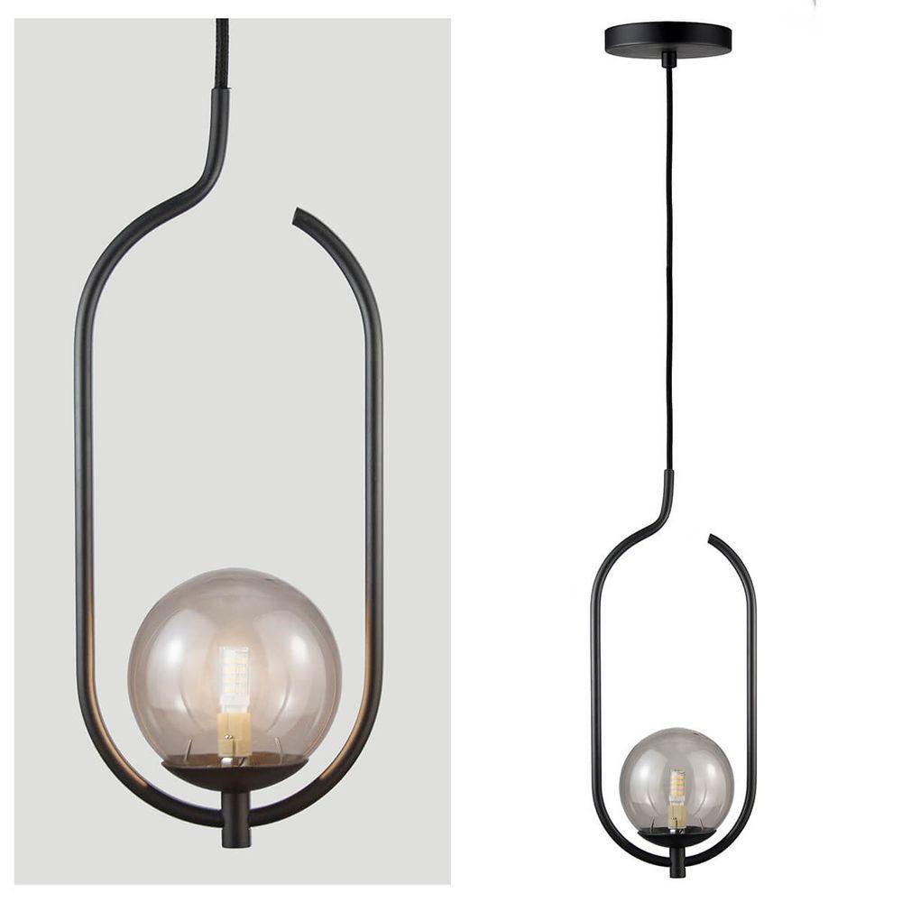 Lustre Pendente On Clip - Preto Com Globo De Vidro Fumê - 5