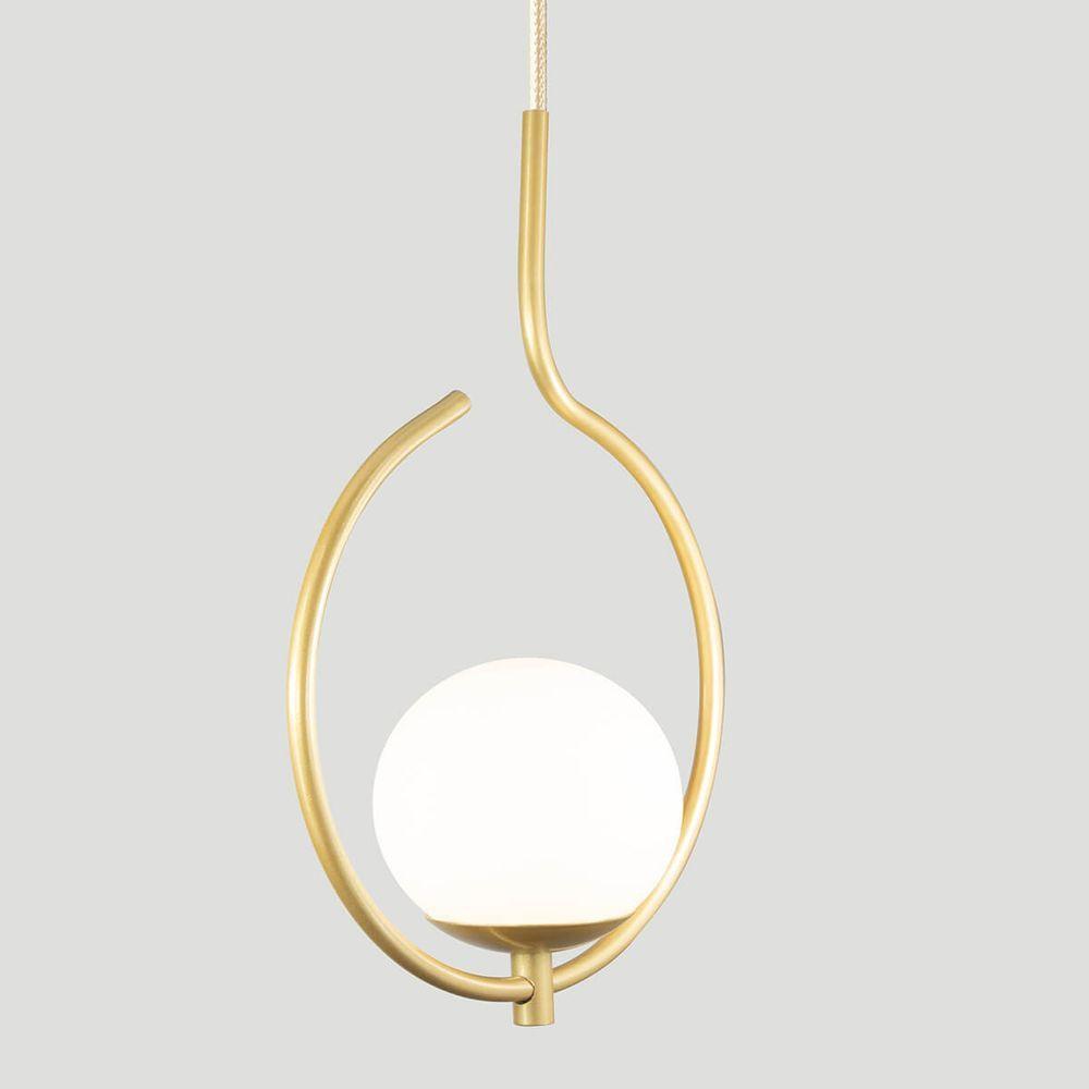 Pendente Lustre On Loop Dourado Com Globo De Vidro Branco - 3