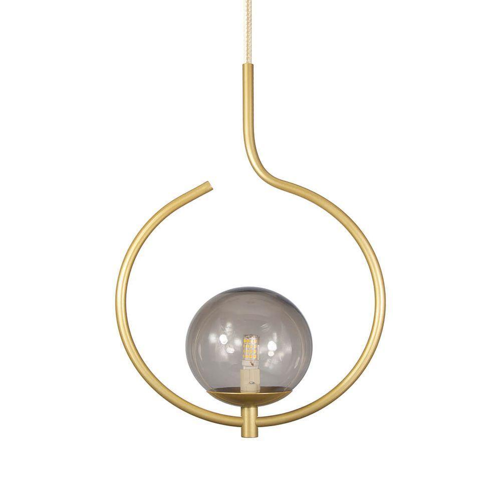 Pendente Lustre On Loop Dourado Com Globo De Vidro Fume - 1