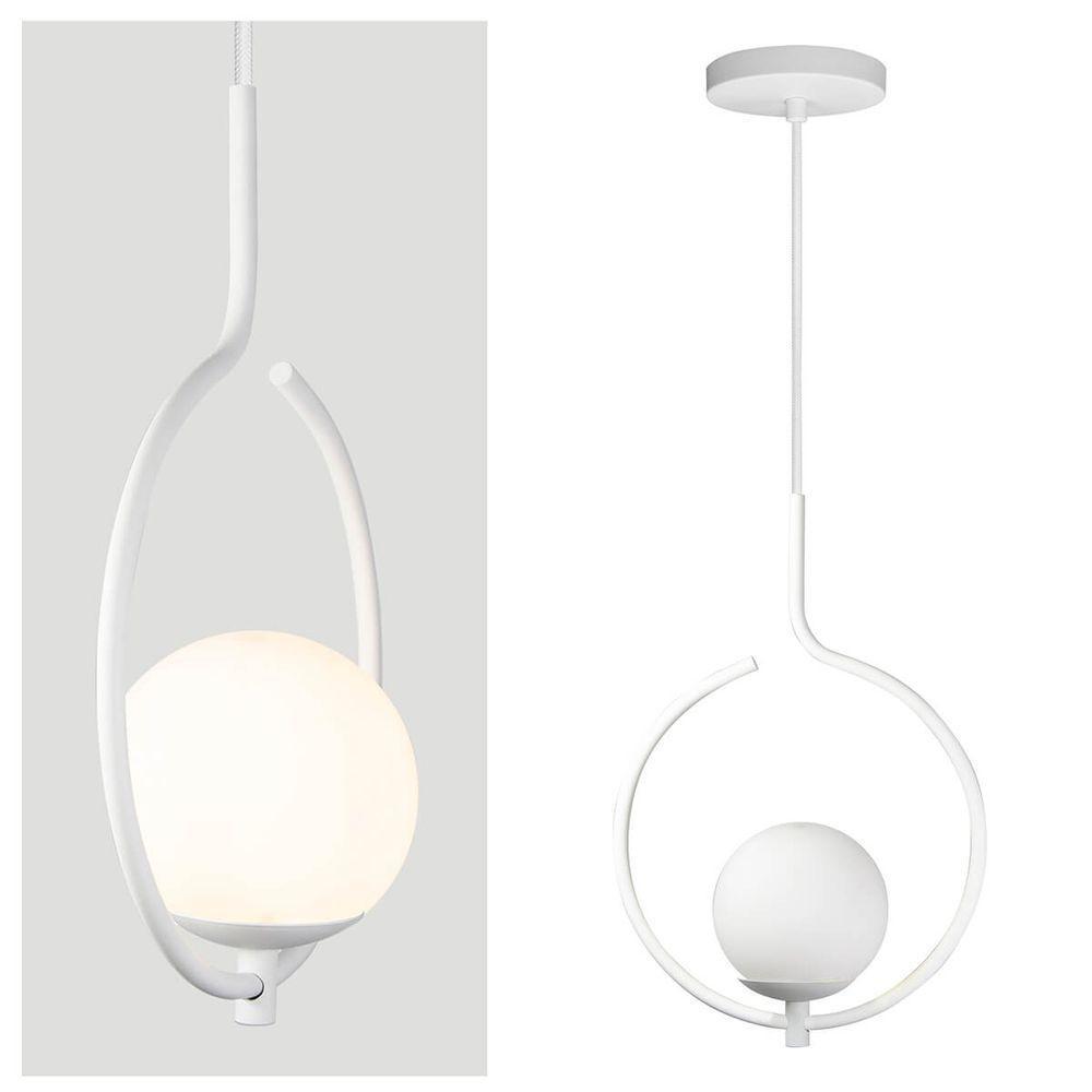 Pendente Lustre On Loop Branco Com Globo De Vidro Branco - 2