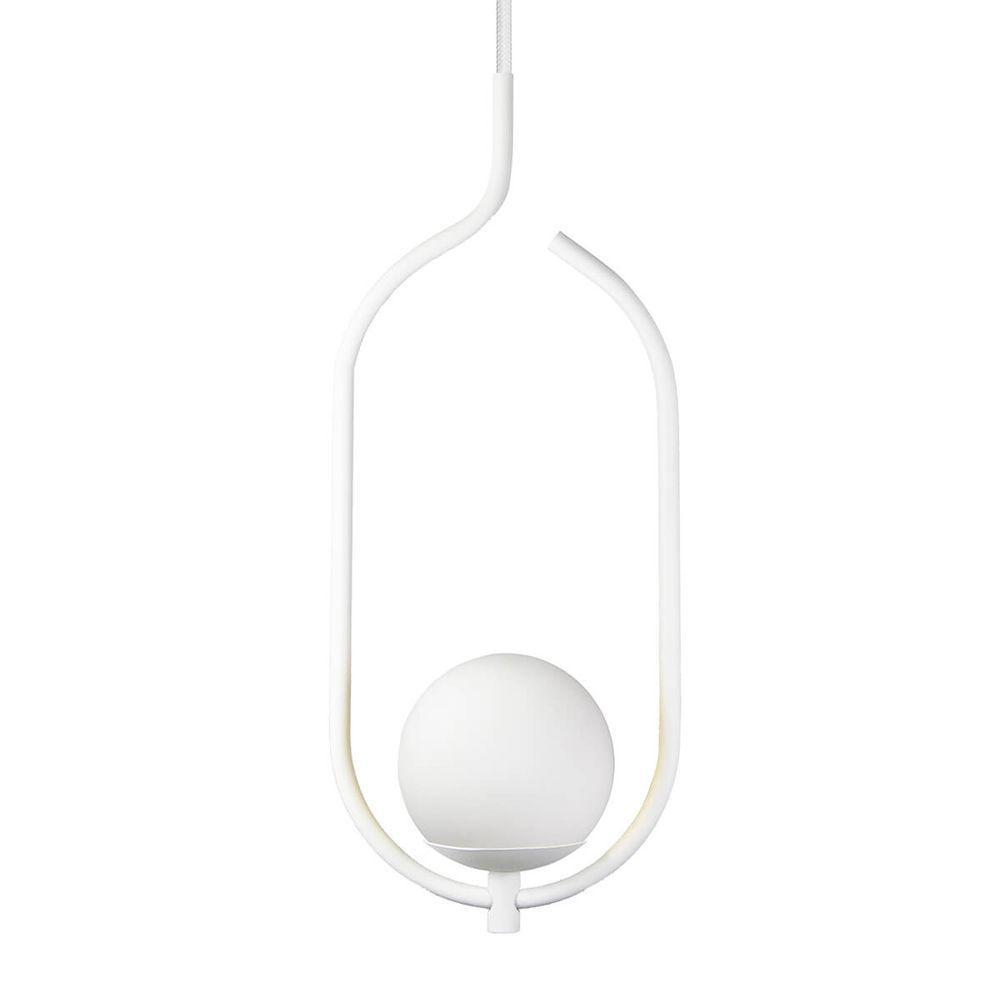 Lustre Pendente On Clip - Branco Com Globo De Vidro Branco - 1