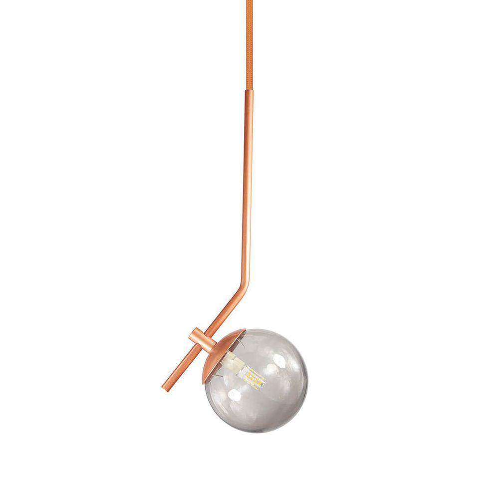 Lustre Pendente On Ly - Bronze Com Globo De Vidro Fumê - 1