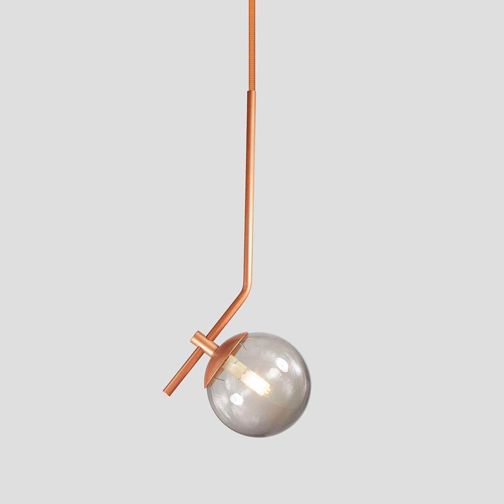 Lustre Pendente On Ly - Bronze Com Globo De Vidro Fumê - 3