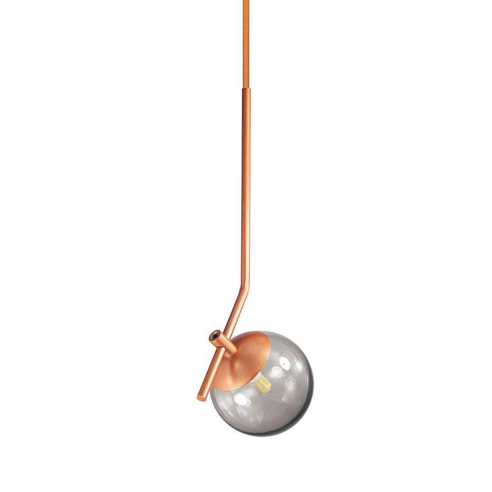 Lustre Pendente On Ly - Bronze Com Globo De Vidro Fumê - 4