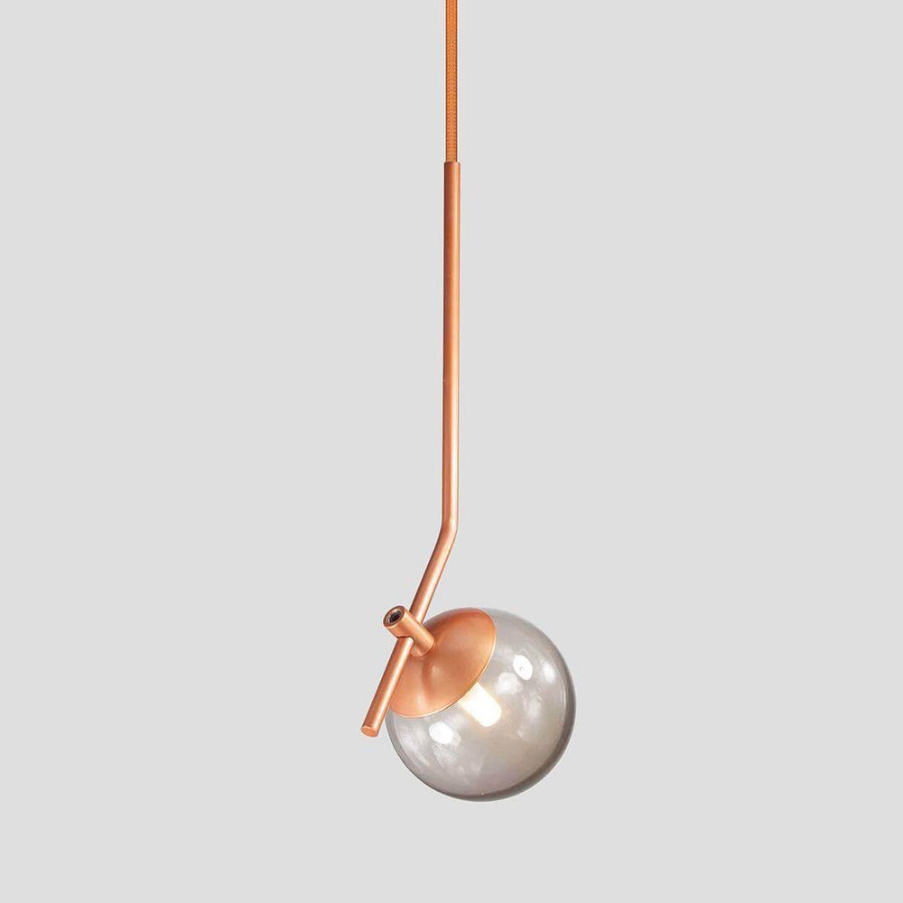 Lustre Pendente On Ly - Bronze Com Globo De Vidro Fumê - 6