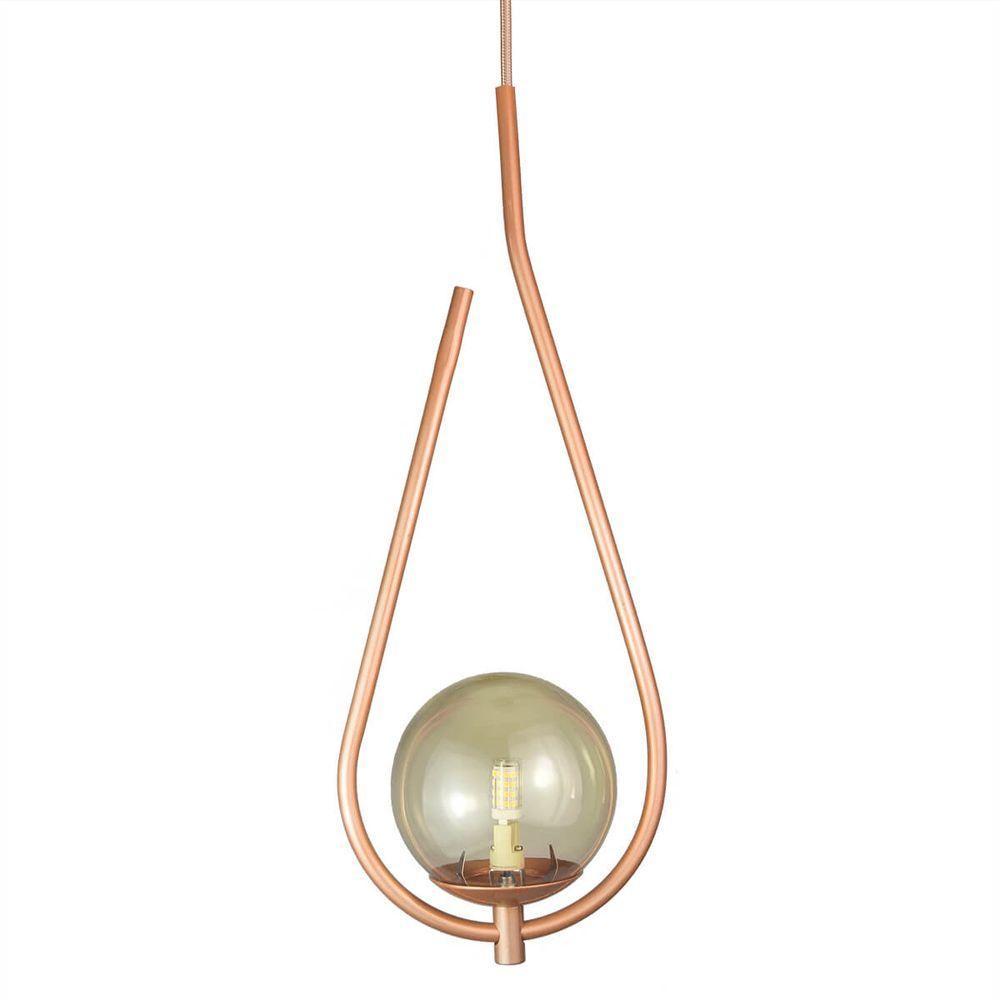 Lustre Pendente On Drop - Bronze Com Globo De Vidro âmbar - 1