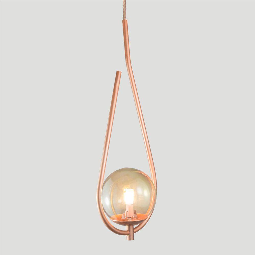 Lustre Pendente On Drop - Bronze Com Globo De Vidro âmbar - 2
