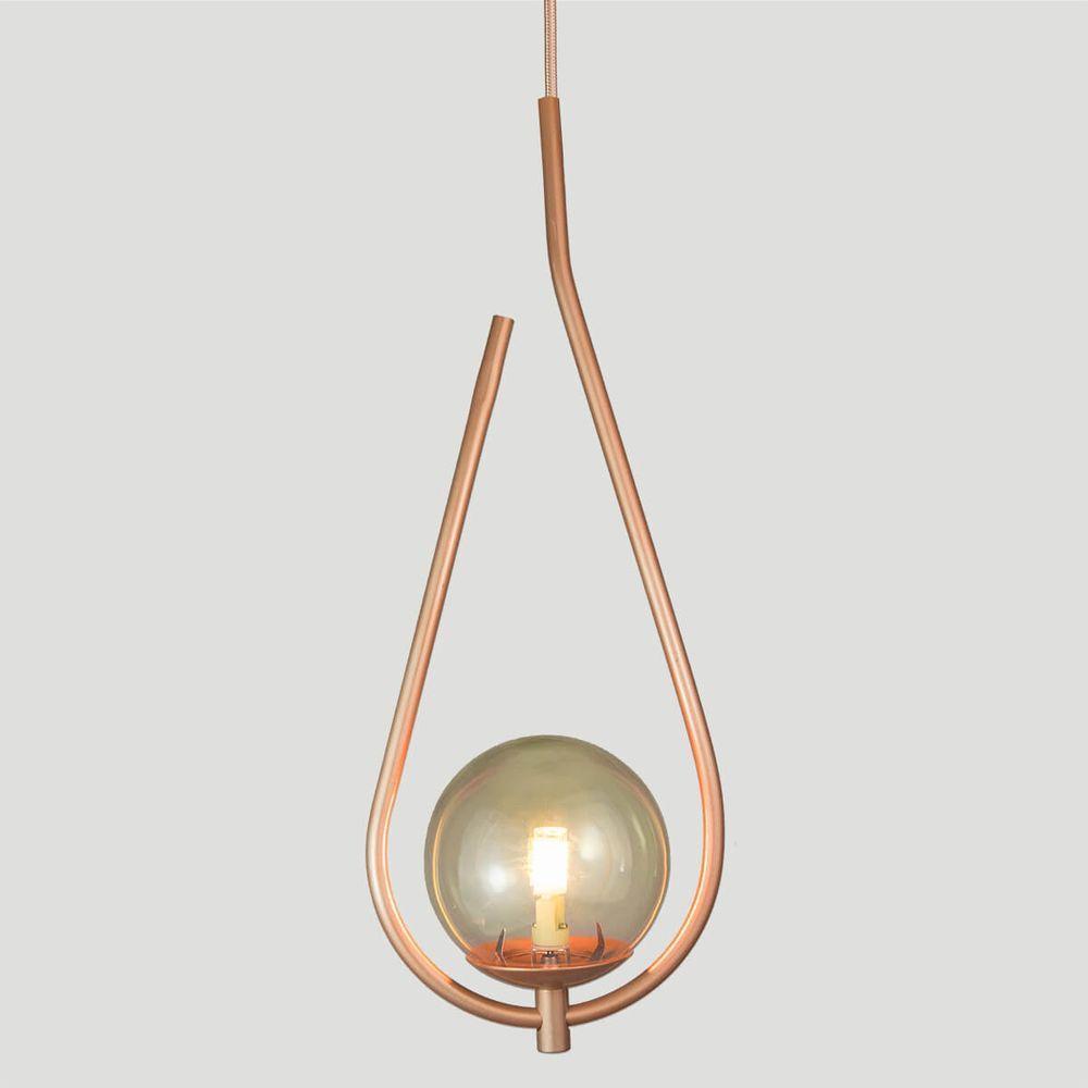 Lustre Pendente On Drop - Bronze Com Globo De Vidro âmbar - 3