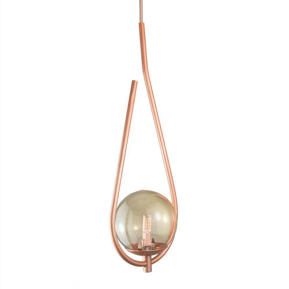 Lustre Pendente On Drop - Bronze Com Globo De Vidro âmbar - 4