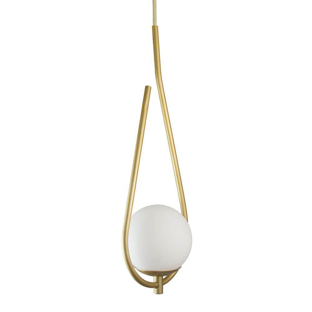 Lustre Pendente On Drop - Dourado Com Globo De Vidro Branco - 2