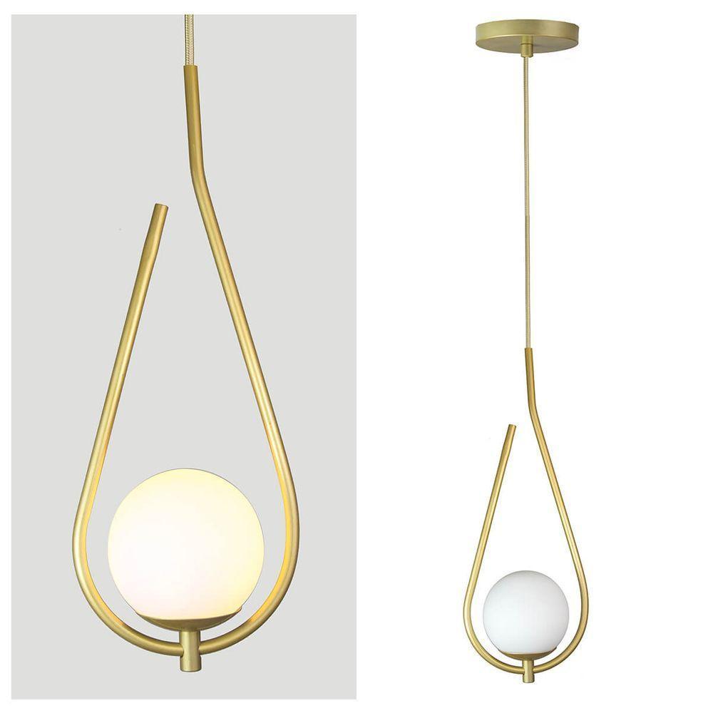 Lustre Pendente On Drop - Dourado Com Globo De Vidro Branco - 3