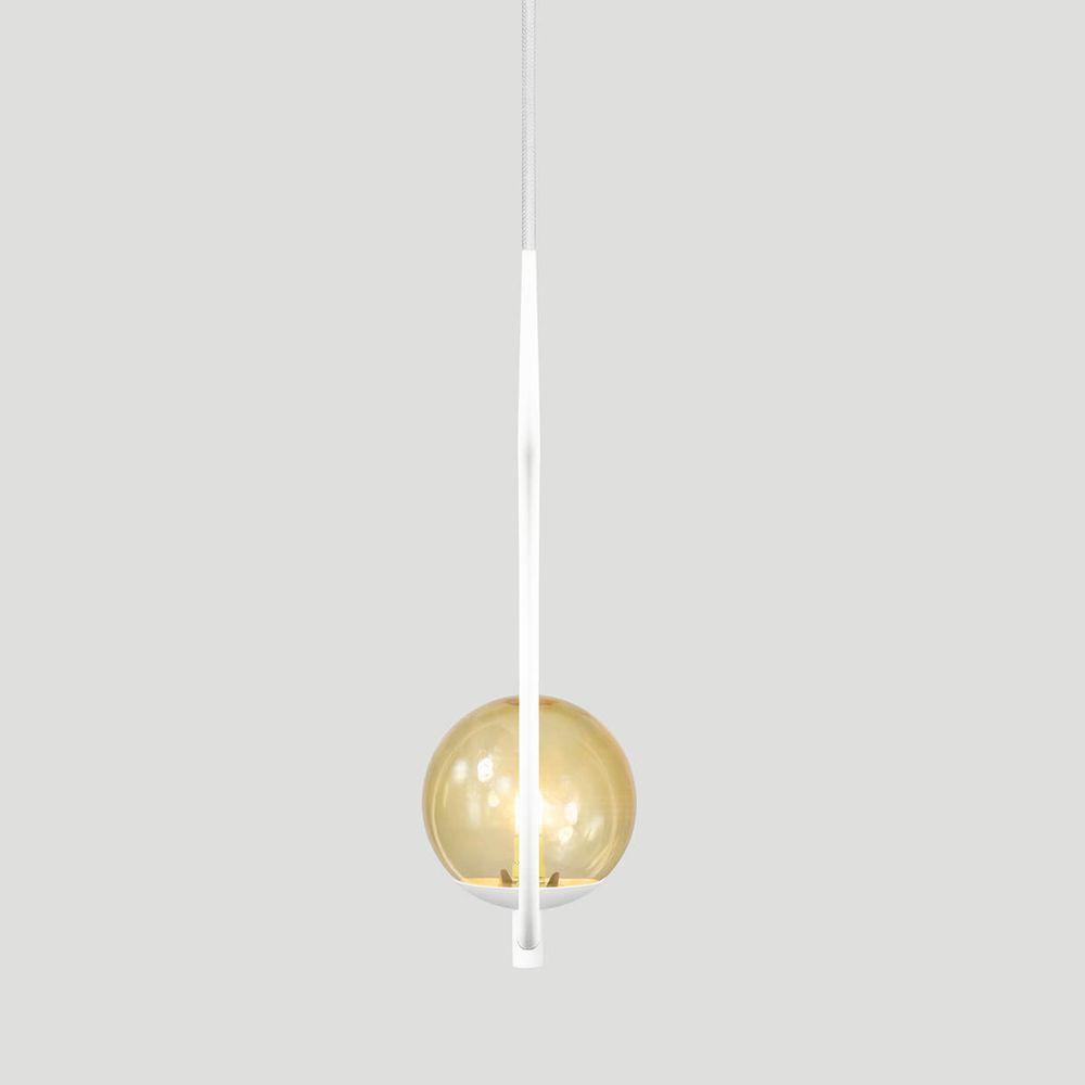 Pendente Lustre On Loop Branco Com Globo De Vidro Ambar - 8
