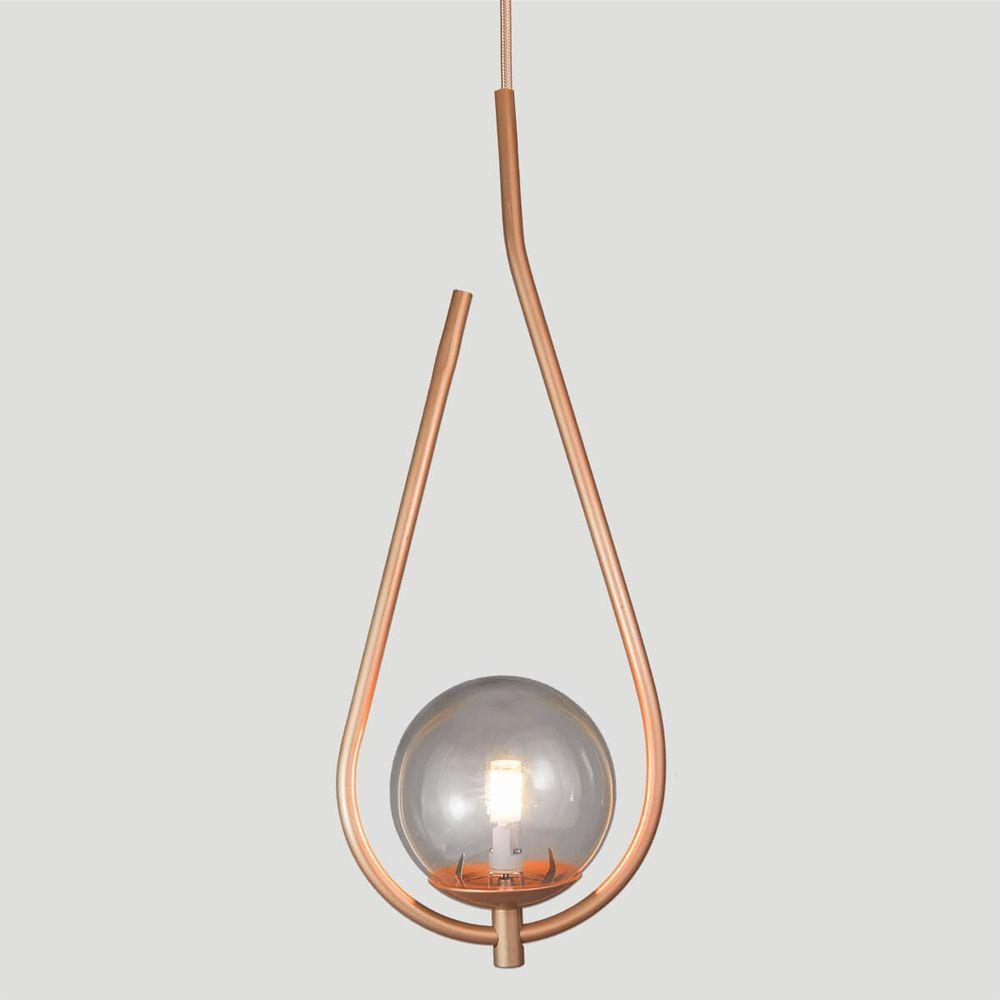 Lustre Pendente On Drop - Bronze Com Globo De Vidro Fumê - 2