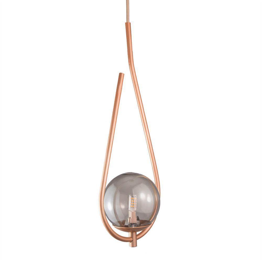 Lustre Pendente On Drop - Bronze Com Globo De Vidro Fumê - 3