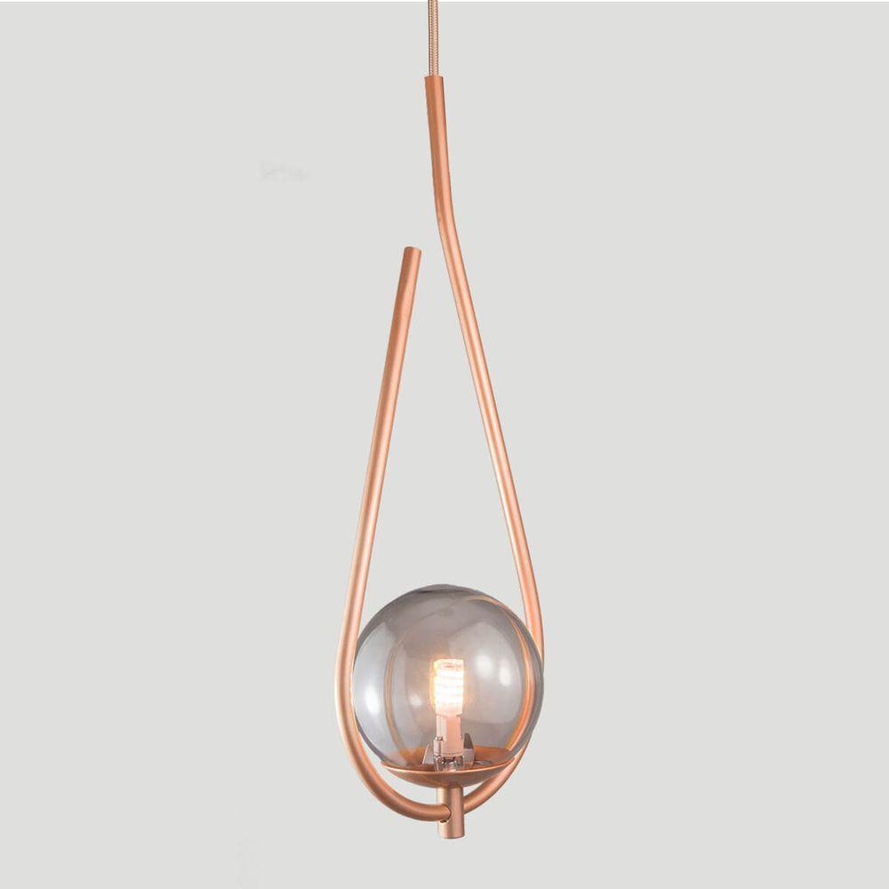 Lustre Pendente On Drop - Bronze Com Globo De Vidro Fumê - 4
