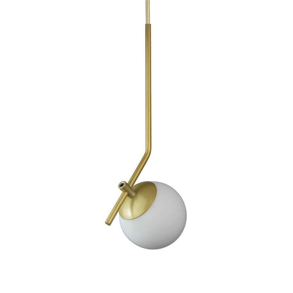 Lustre Pendente On Ly - Dourado Com Globo De Vidro Branco - 1