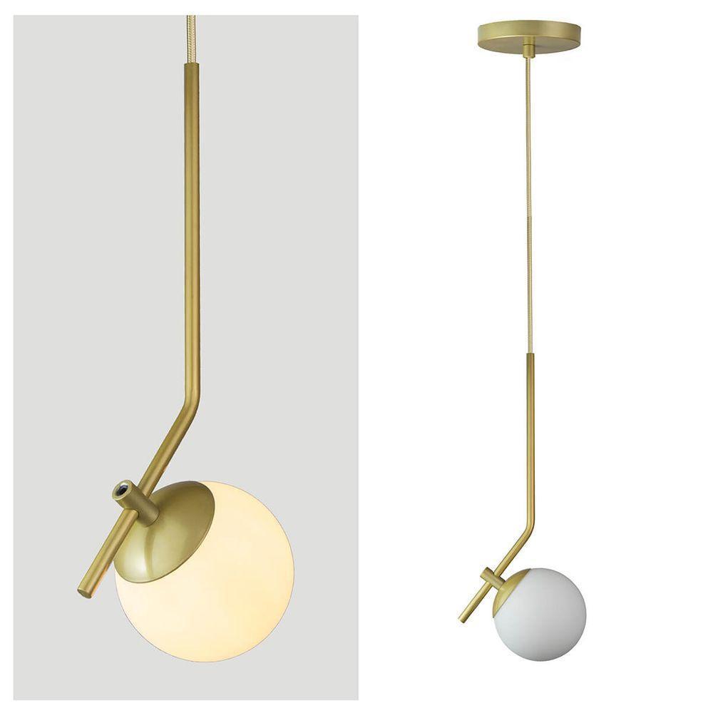 Lustre Pendente On Ly - Dourado Com Globo De Vidro Branco - 2