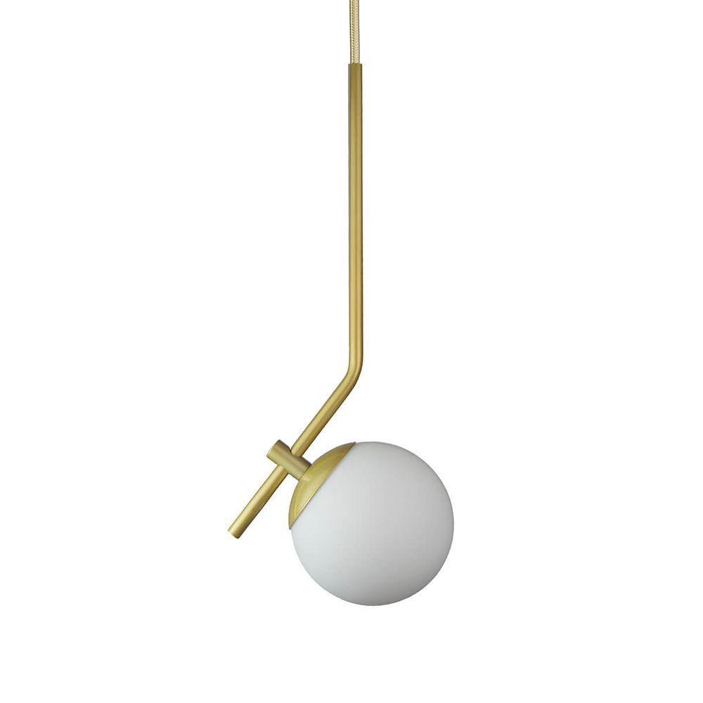 Lustre Pendente On Ly - Dourado Com Globo De Vidro Branco - 5