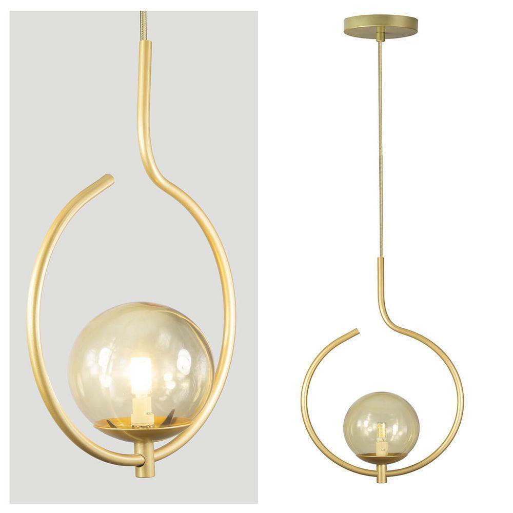 Pendente Lustre On Loop Dourado Com Globo De Vidro Ambar - 2