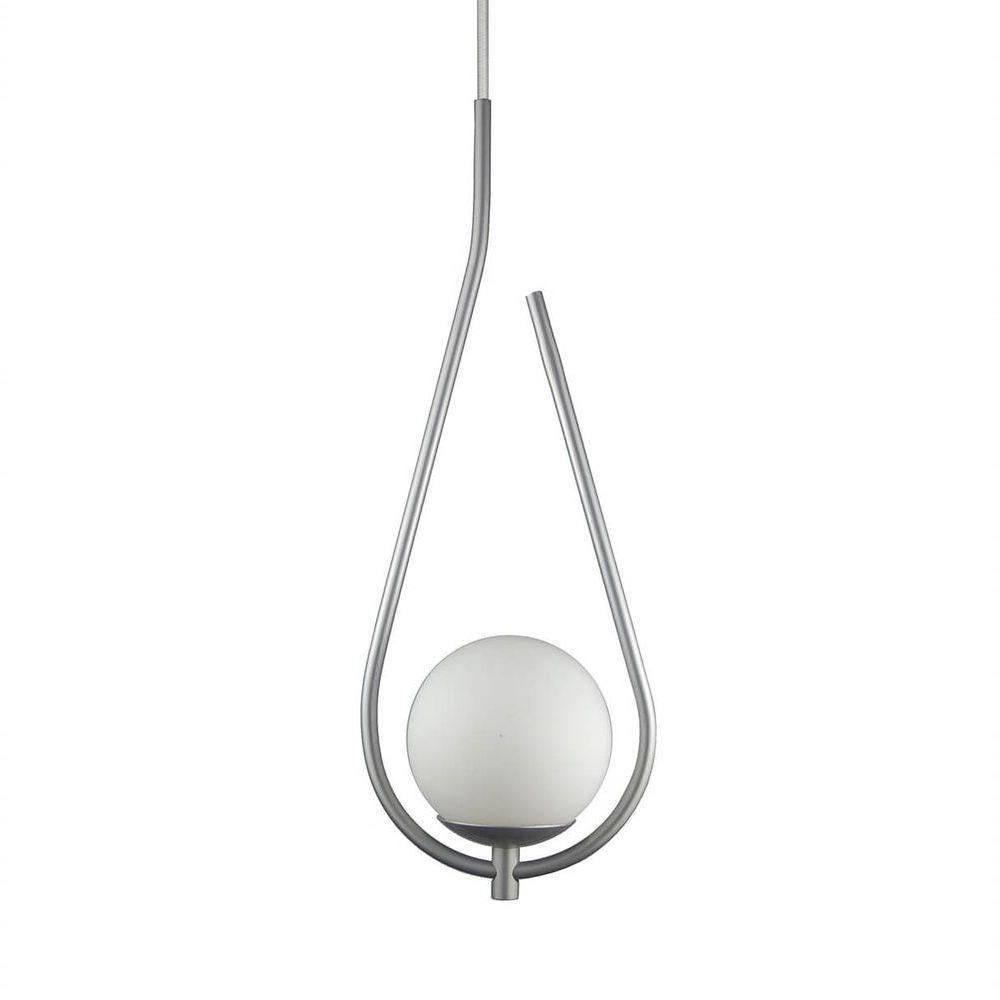 Lustre Pendente On Drop - Prata Com Globo De Vidro Branco - 1