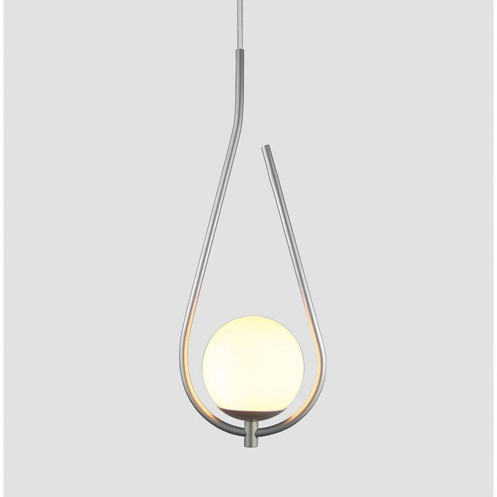 Lustre Pendente On Drop - Prata Com Globo De Vidro Branco - 3