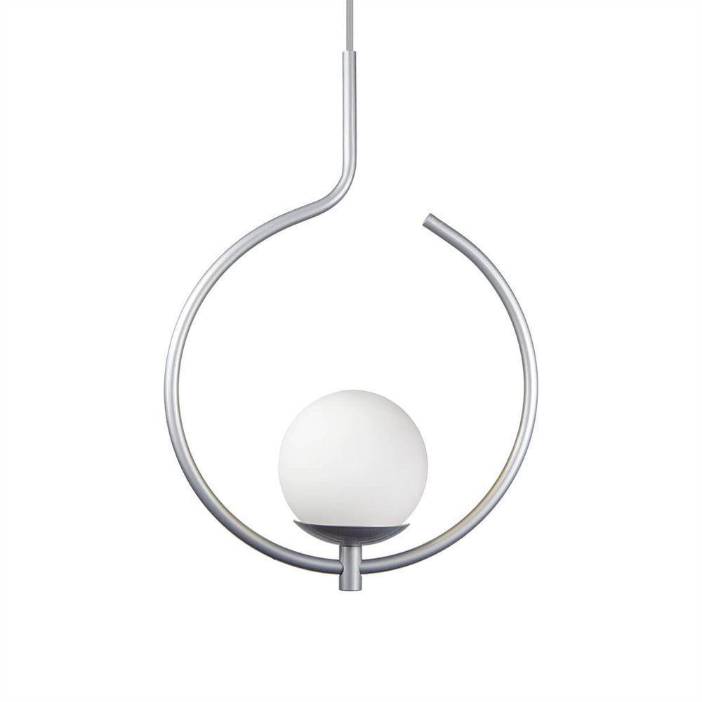 Pendente Lustre On Loop Prata Com Globo De Vidro Branco - 1