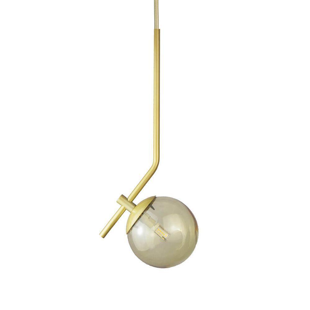 Lustre Pendente On Ly - Dourado Com Globo De Vidro âmbar - 1