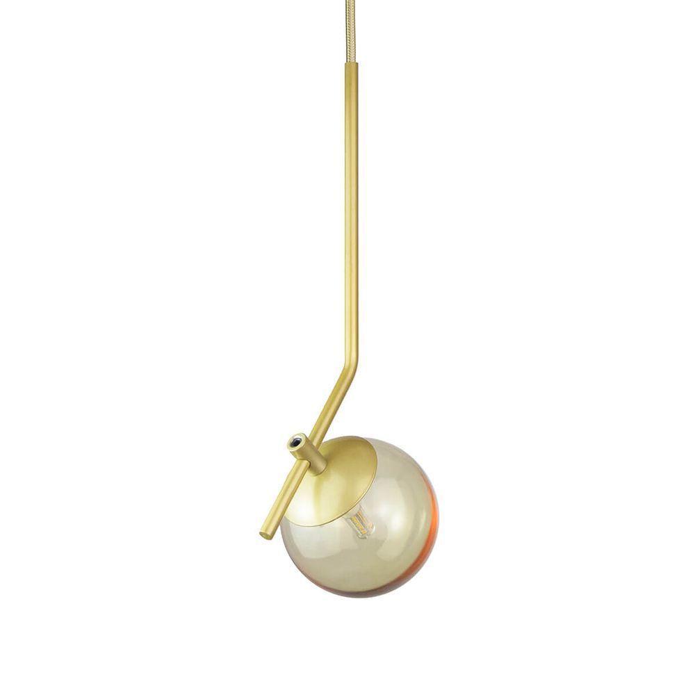 Lustre Pendente On Ly - Dourado Com Globo De Vidro âmbar - 2