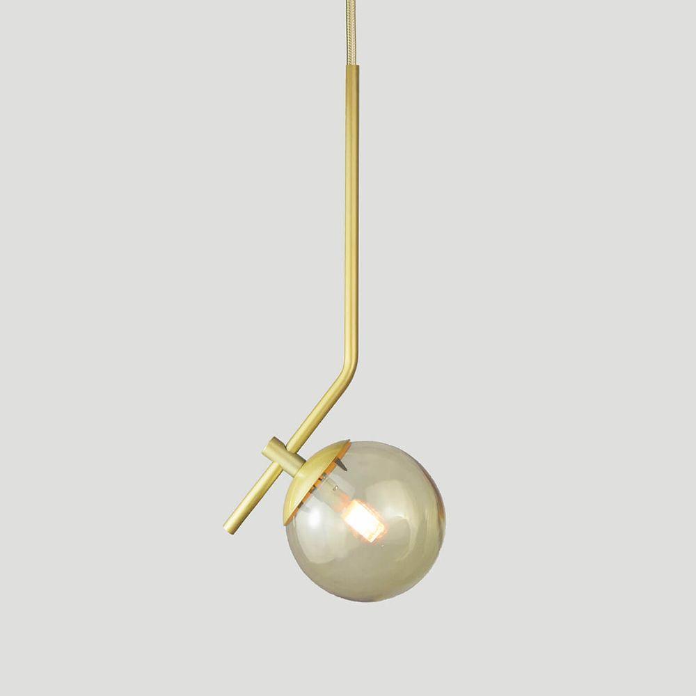 Lustre Pendente On Ly - Dourado Com Globo De Vidro âmbar - 3