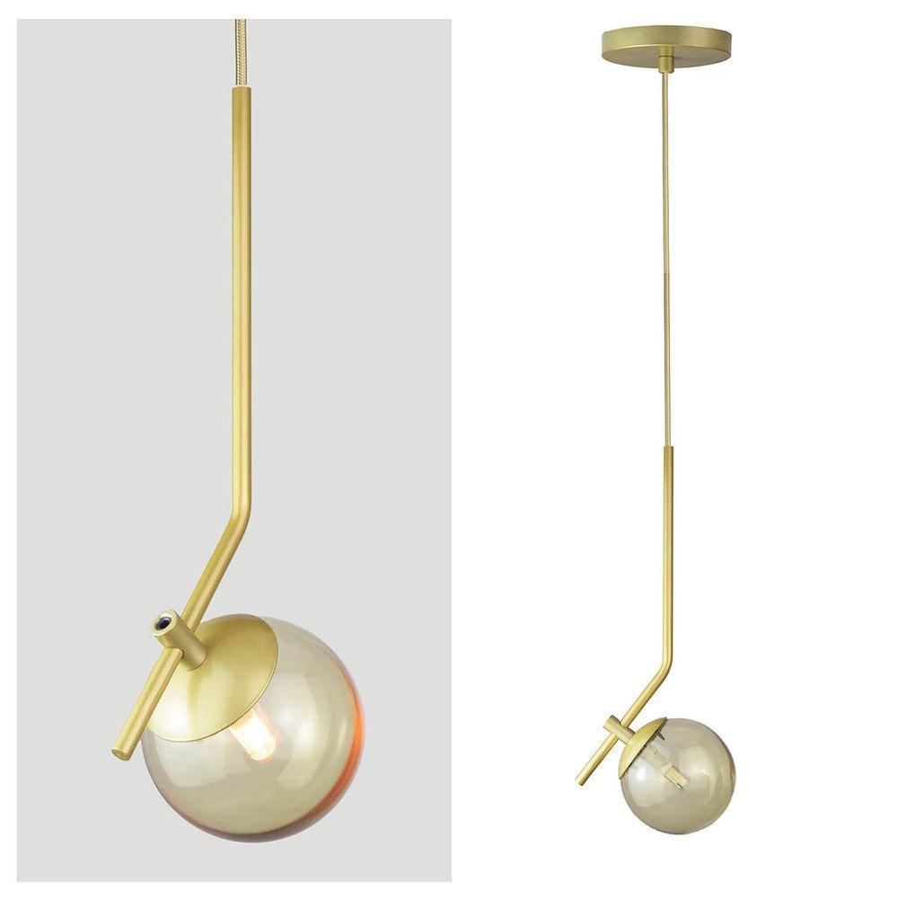 Lustre Pendente On Ly - Dourado Com Globo De Vidro âmbar - 6