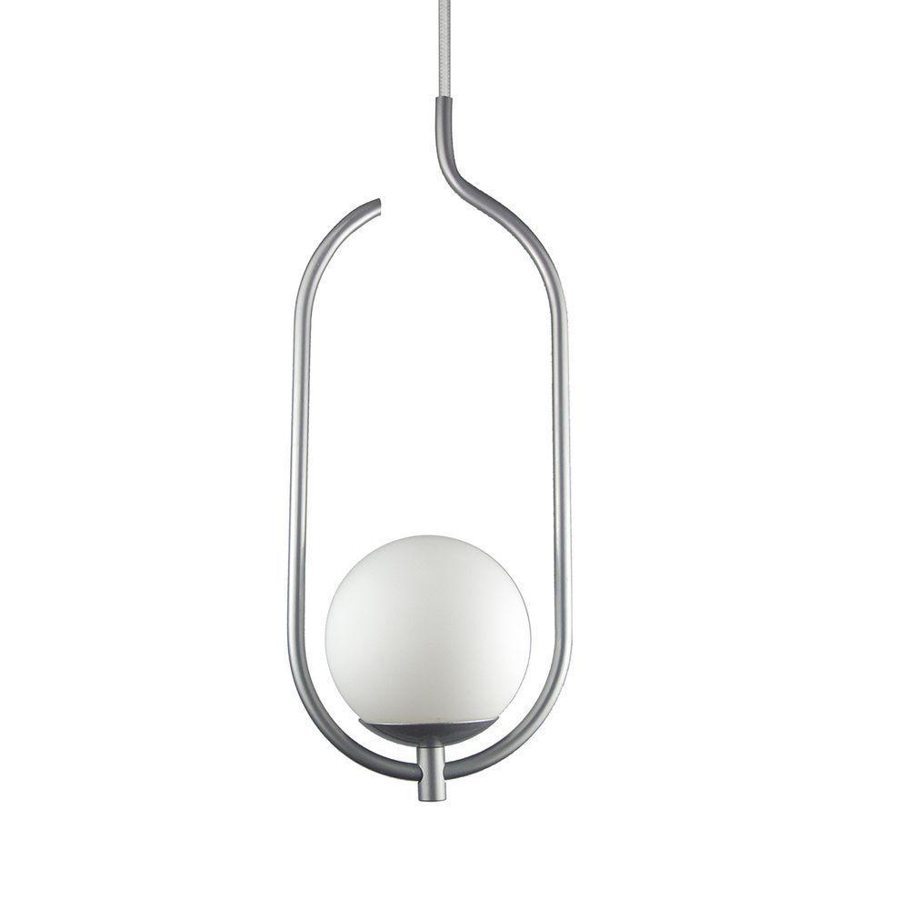 Lustre Pendente On Clip - Prata Com Globo De Vidro Branco - 1